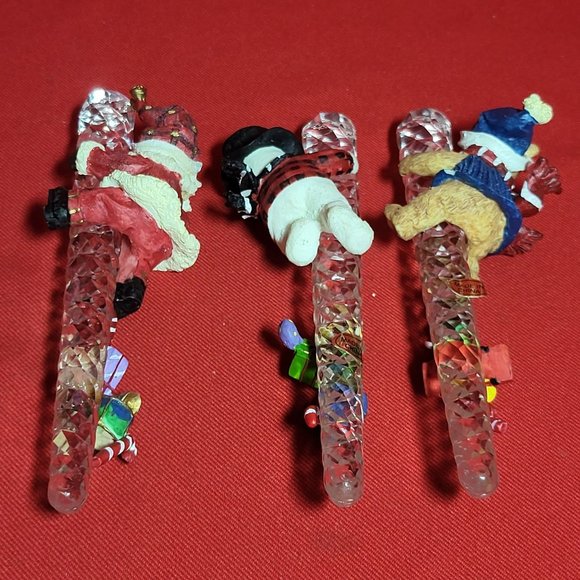VTG Snowman Santa Bear Climbing Icicle Glass Christmas Ornament set of 3 - Picture 3 of 13